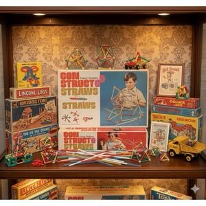 1970s Con structo Straws building kit by Parker Brothers, Vintage